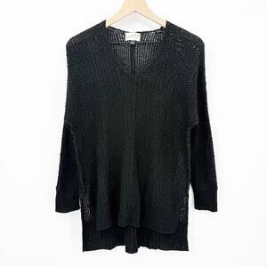 Universal Thread XS Black Open Knit V Neck Sweater Long Sleeve Layering Goth